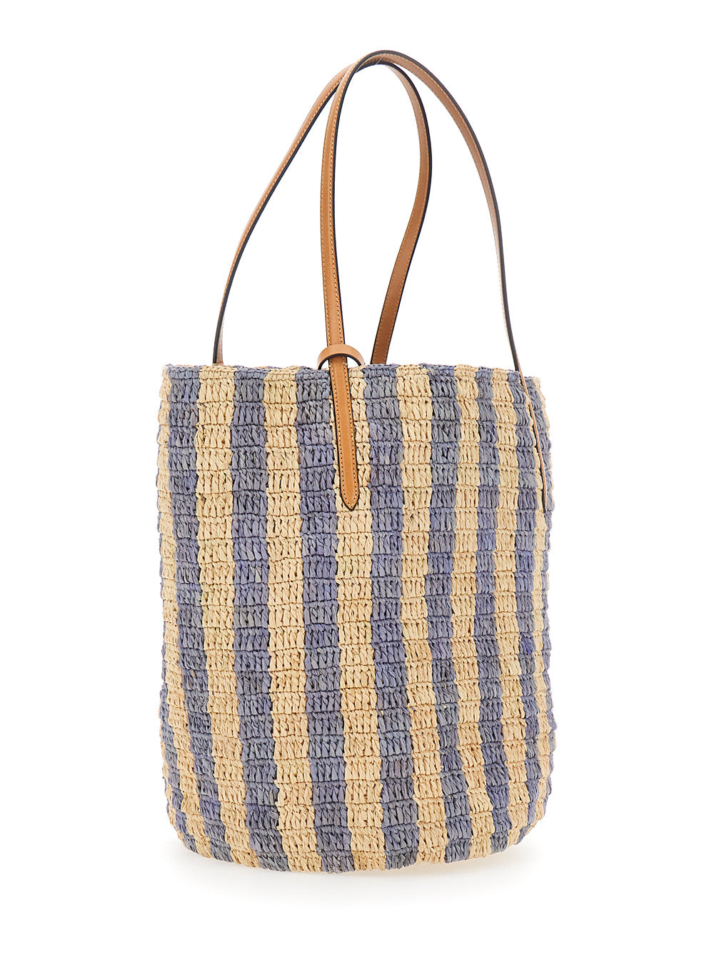 Valentino Garavani Women Beige Tote Bag With Stripes Motif And Logo Patch On The Front In Raffia And Leather Woman