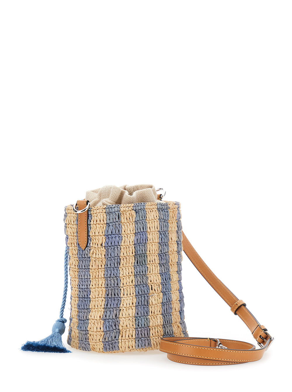 Valentino Garavani Women Beige Crossbody Bag With Striped Motif And Vlogo Leather Patch On The Front In Raffia For Women