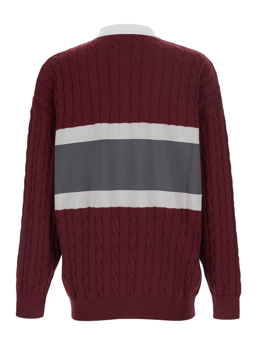 Balenciaga Men Bordeaux Sweater With Cable Design And Maxi Logo On The Front In Cotton For Men