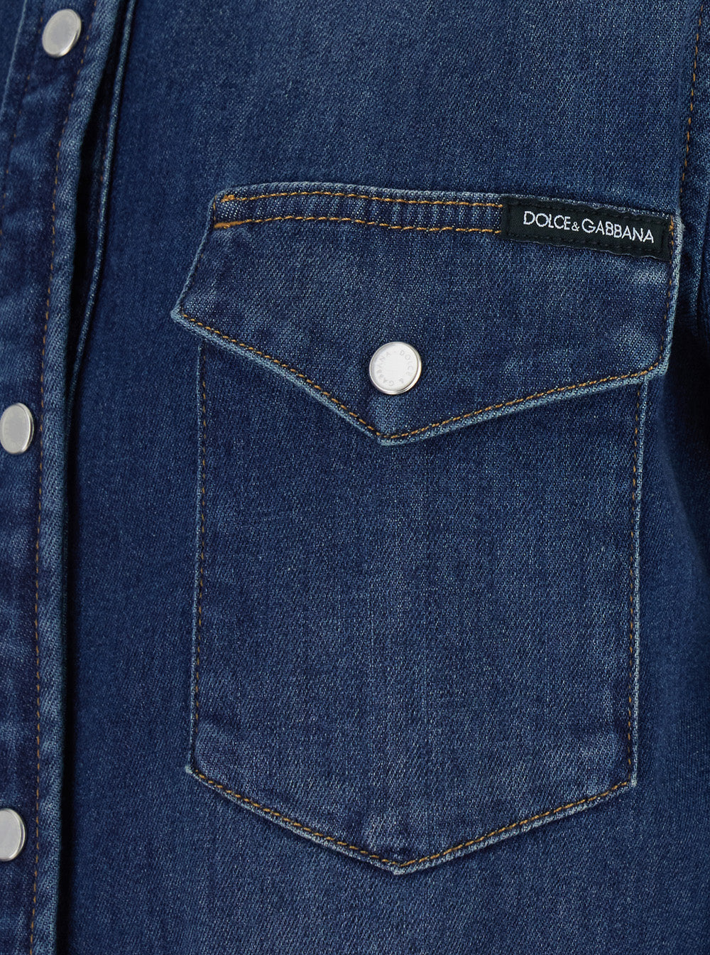 Dolce & Gabbana Women Blue Shirt With Classic Collar And Metallic Logo Patch On The Back In Denim For Women