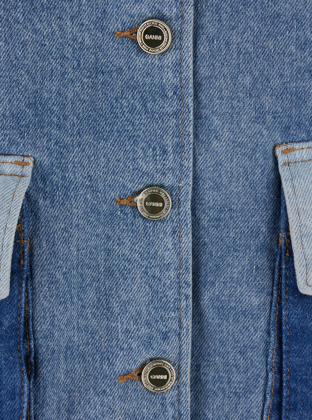 Ganni Women Blue Jacket With Classic Collar With Fringed Details And Patchwork Design In Denim For Women