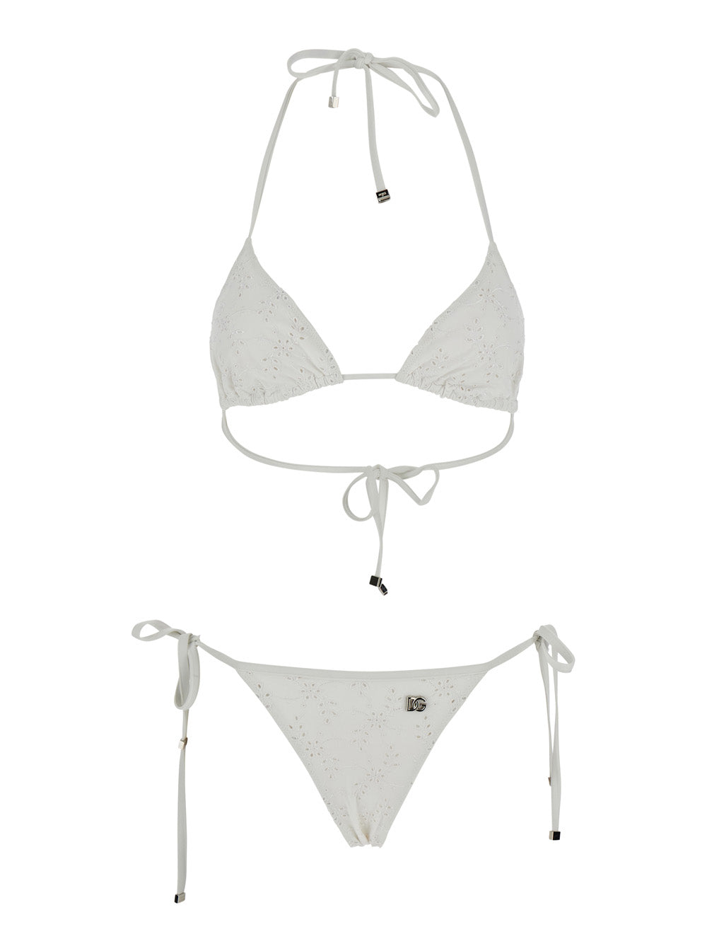 Dolce & Gabbana Women White Bikini With Embroidered Design And Dg Logo In Tech Fabric Woman