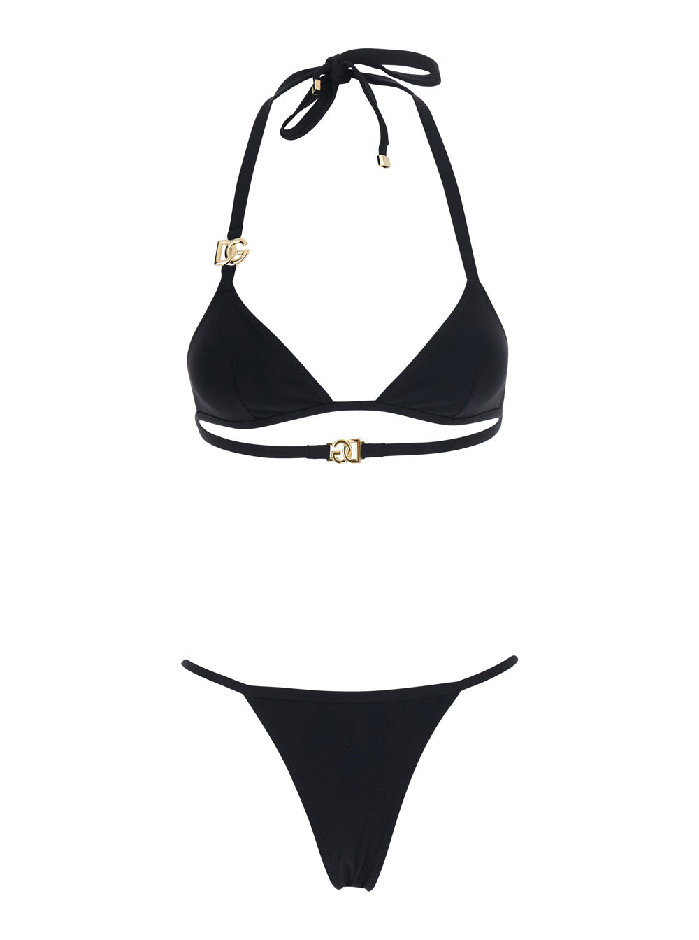 Dolce & Gabbana Women Black Bikini With Dg Logo Plates In Tech Fabric For Women