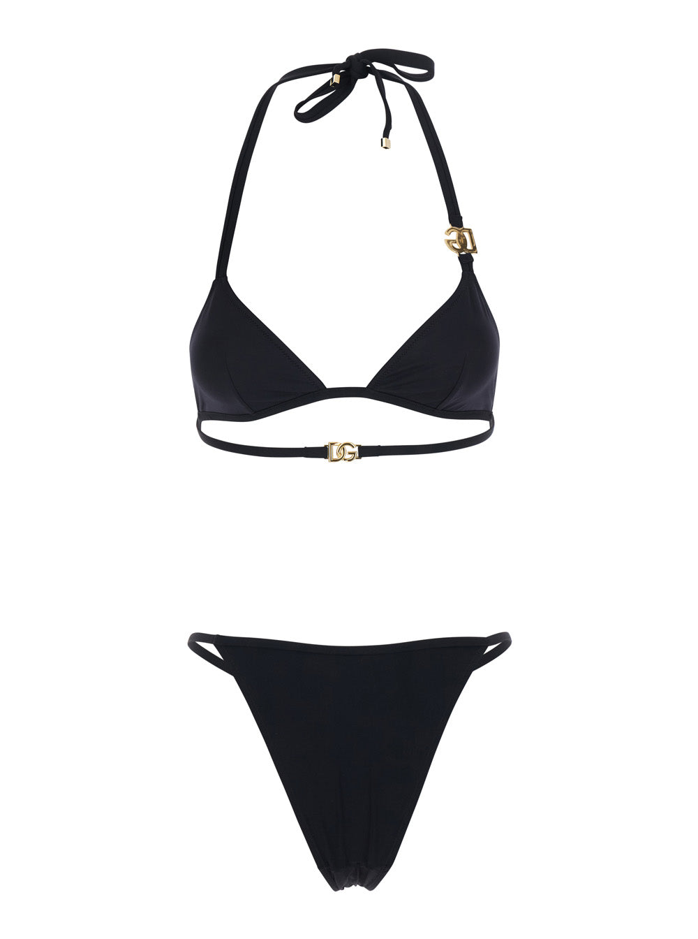 Dolce & Gabbana Women Black Bikini With Dg Logo Plates In Tech Fabric For Women