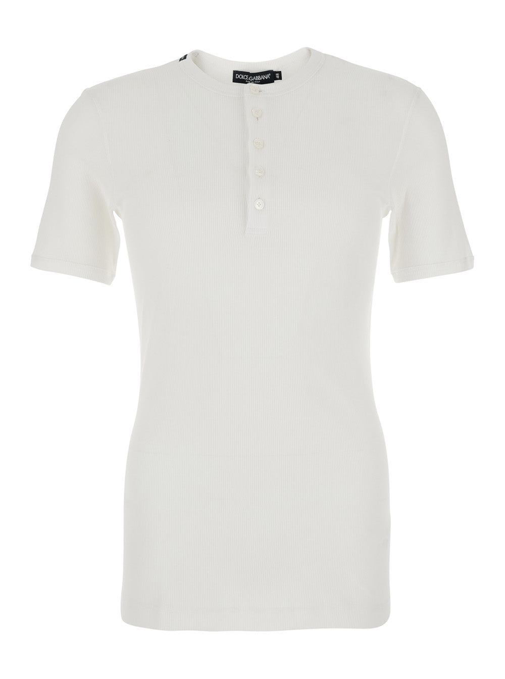 Dolce & Gabbana Men 'Serafino' White T-Shirt With A Henley Collar And Short Sleeves In Cotton Jersey Men