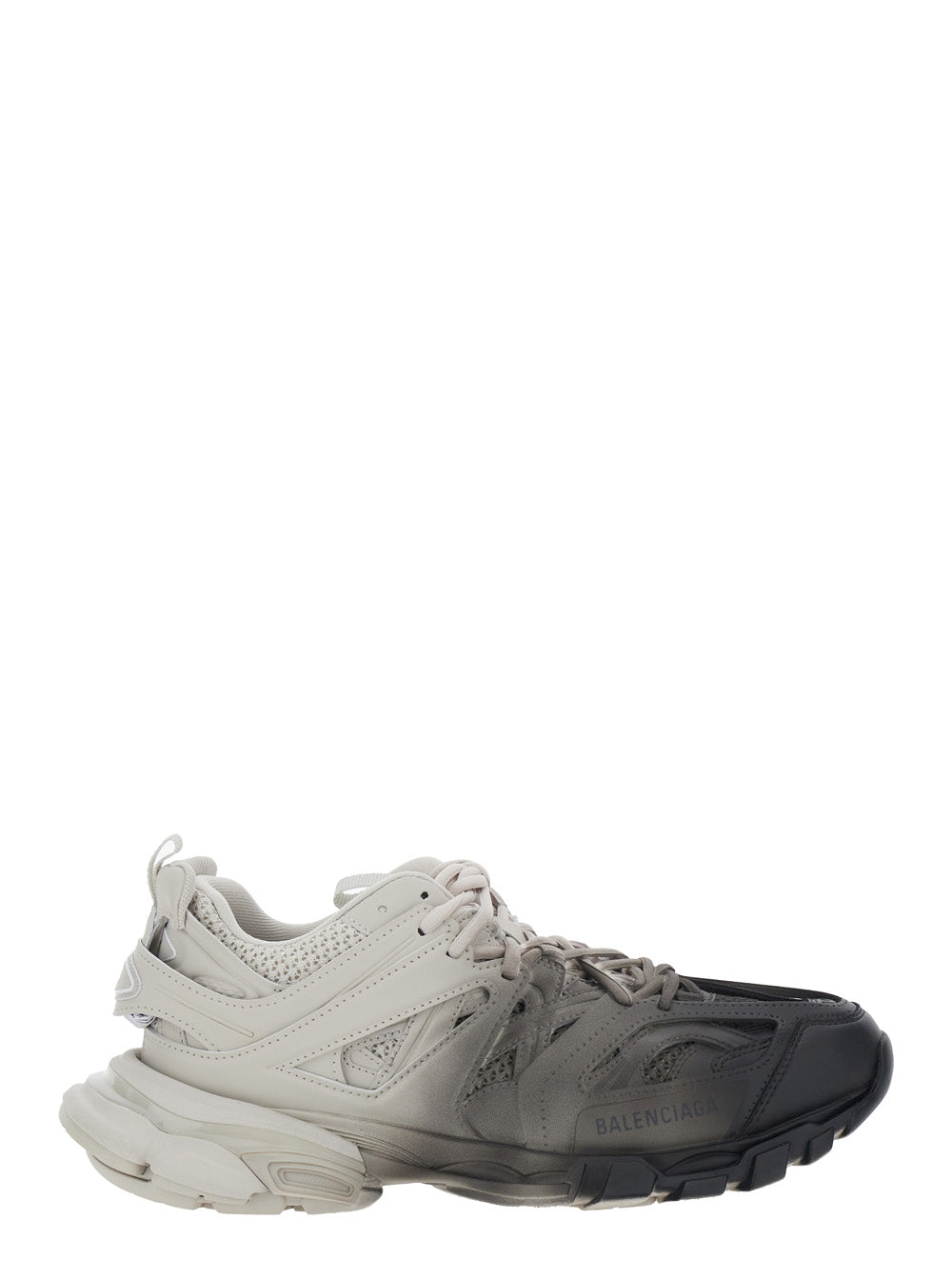 Balenciaga Men 'Track' Black And White Low Top Sneakers With Logo Lettering On The Tongue In Tech Fabric For Men