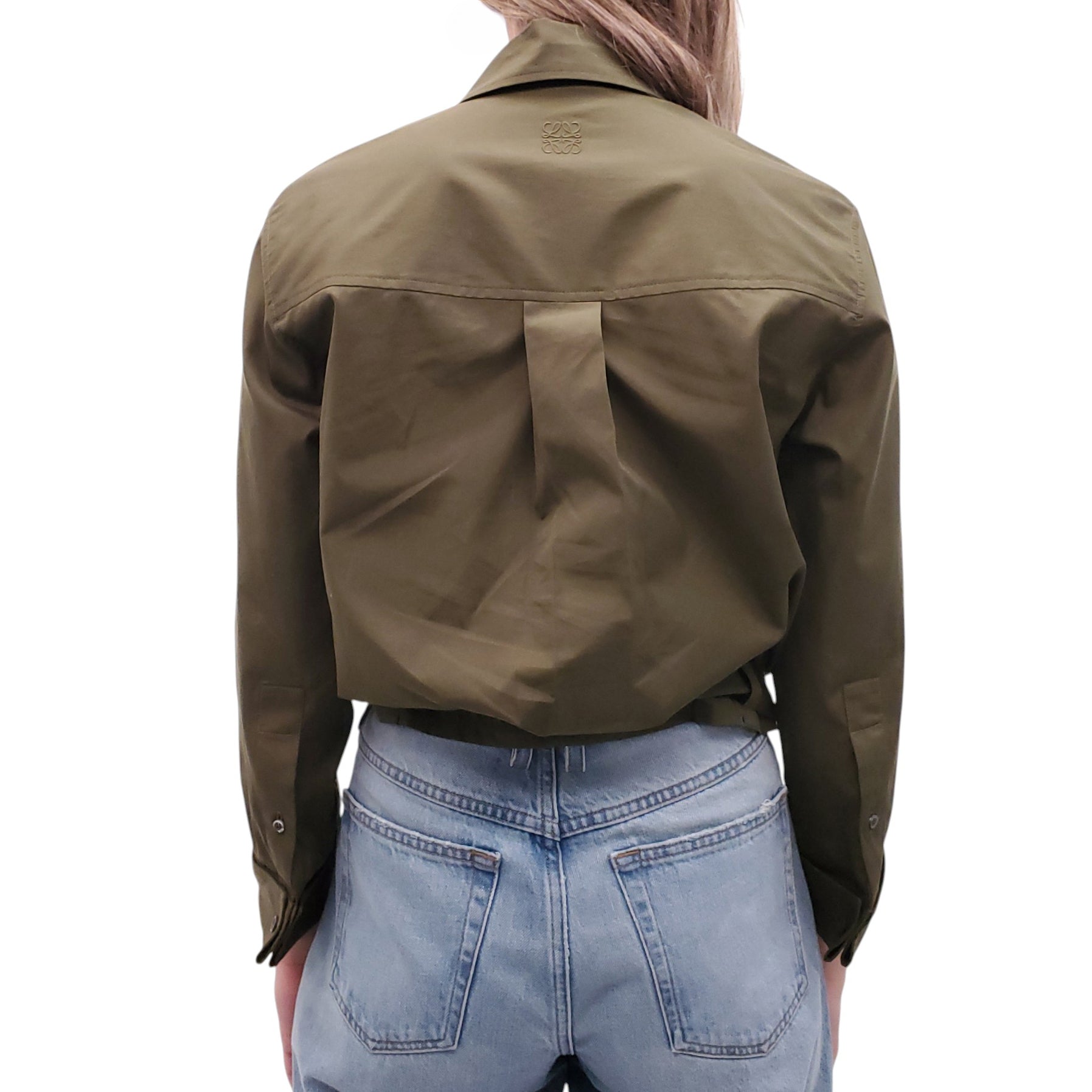 LOEWE GREEN DRAPED COTTON SHIRT WITH BELT DETAIL - SIZE 32