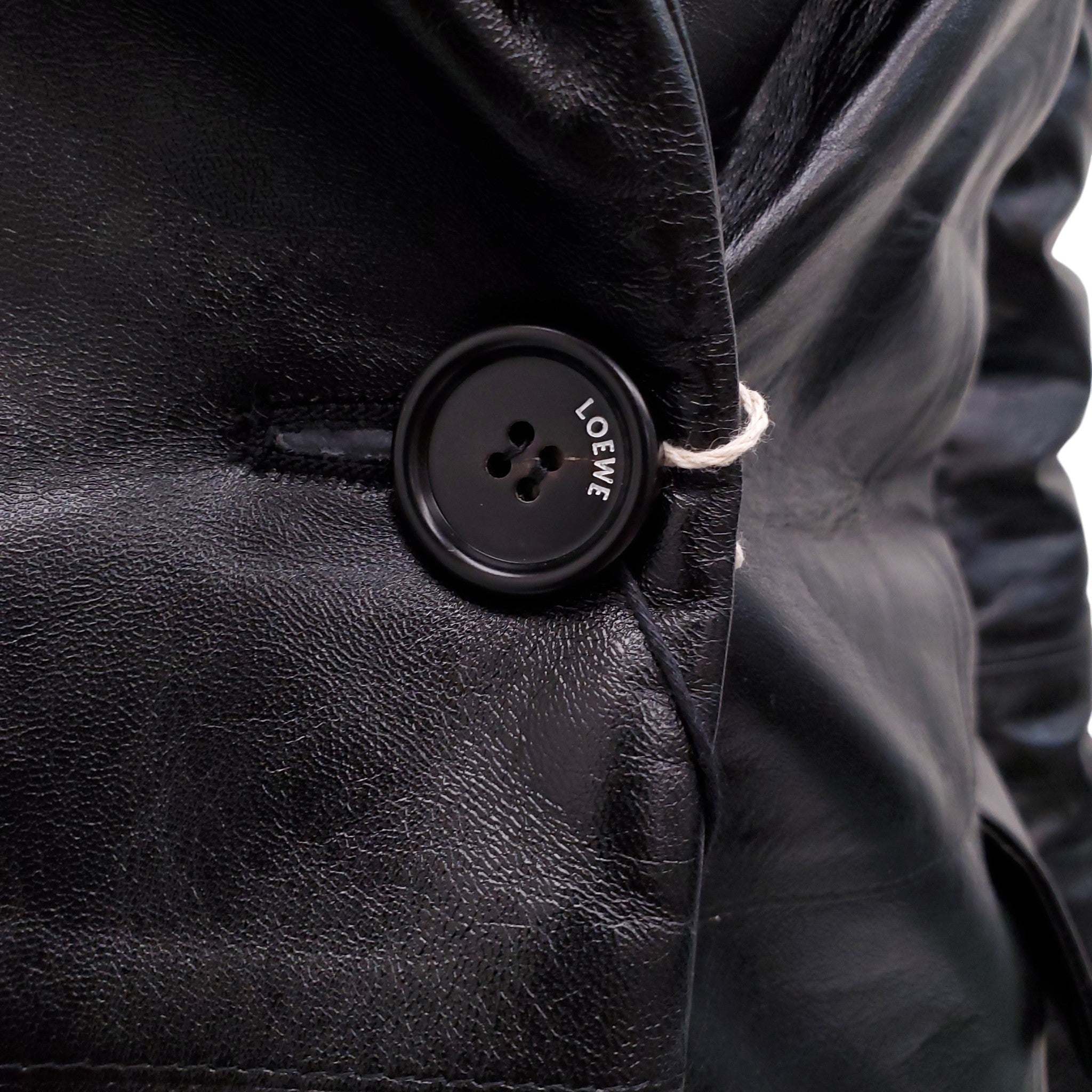 LOEWE BLACK LEATHER PADDED TRENCH COAT - SIZE M
