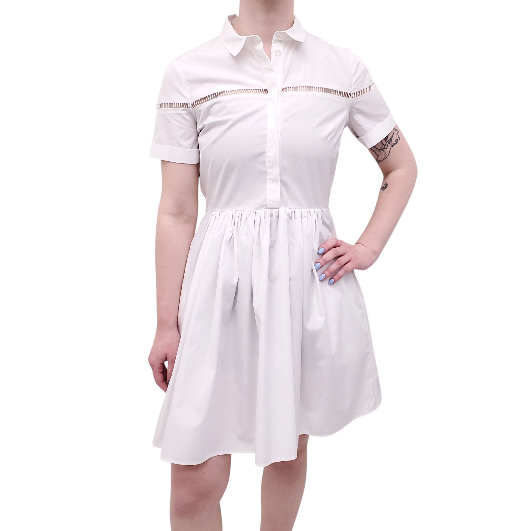 BURBERRY WHITE COTTON EYELET DRESS - SIZE US 6