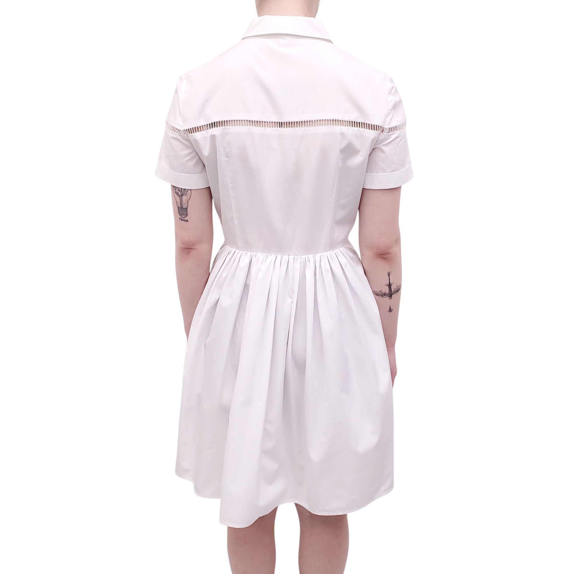 BURBERRY WHITE COTTON EYELET DRESS - SIZE US 6