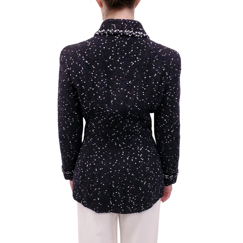 CHANEL F/W 1995 BLACK AND WHITE TWEED JACKET WITH LOGO BUTTONS - SIZE 40