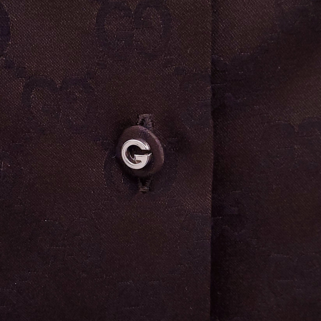 GUCCI BROWN GG LOGO SILK BLEND DRESS - SIZE 46