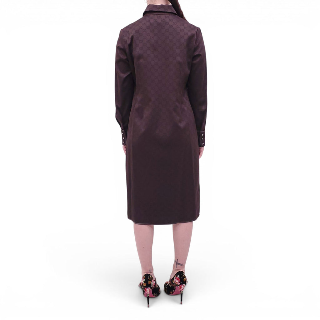 GUCCI BROWN GG LOGO SILK BLEND DRESS - SIZE 46
