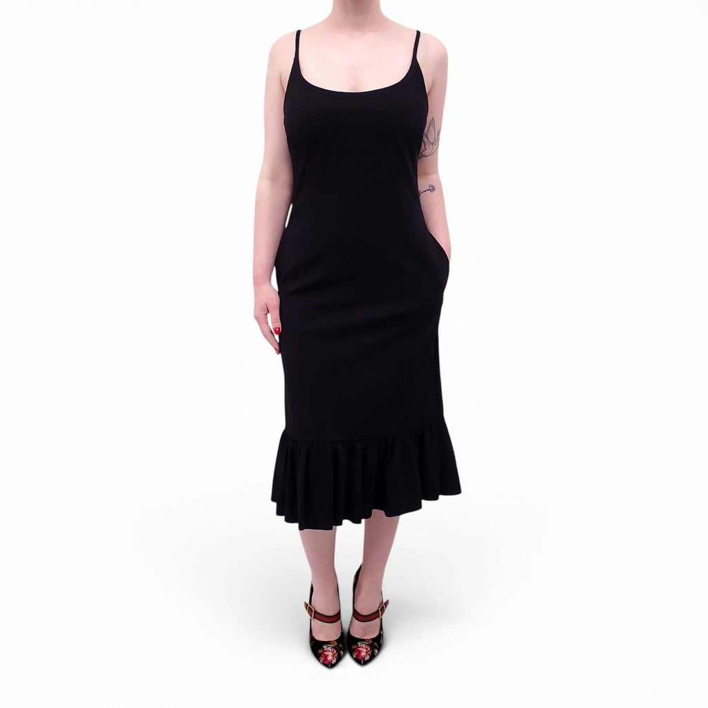 GUCCI BLACK MIDI DRESS WITH RUFFLE DETAIL - SIZE M