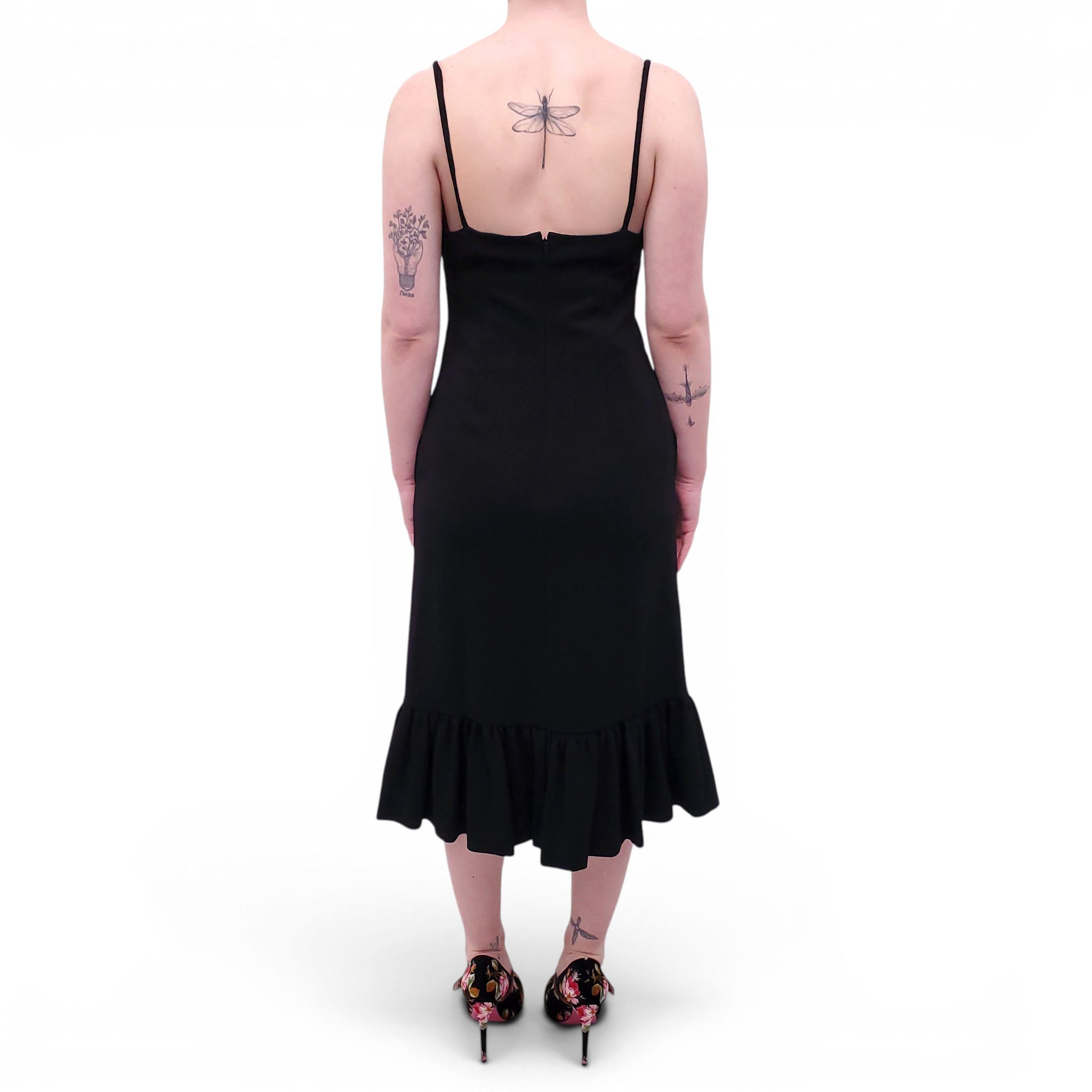 GUCCI BLACK MIDI DRESS WITH RUFFLE DETAIL - SIZE M