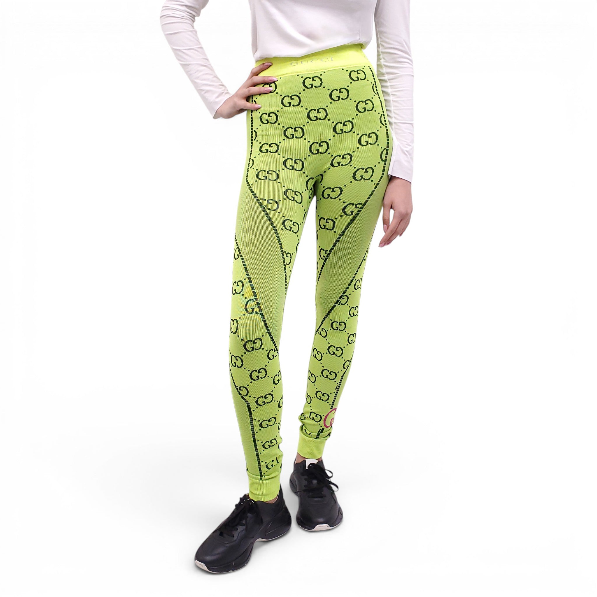 GUCCI NEON GREEN LOGO LEGGINGS - SIZE S