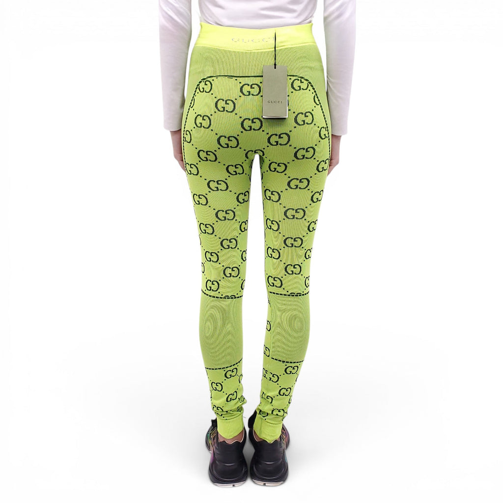 GUCCI NEON GREEN LOGO LEGGINGS - SIZE S