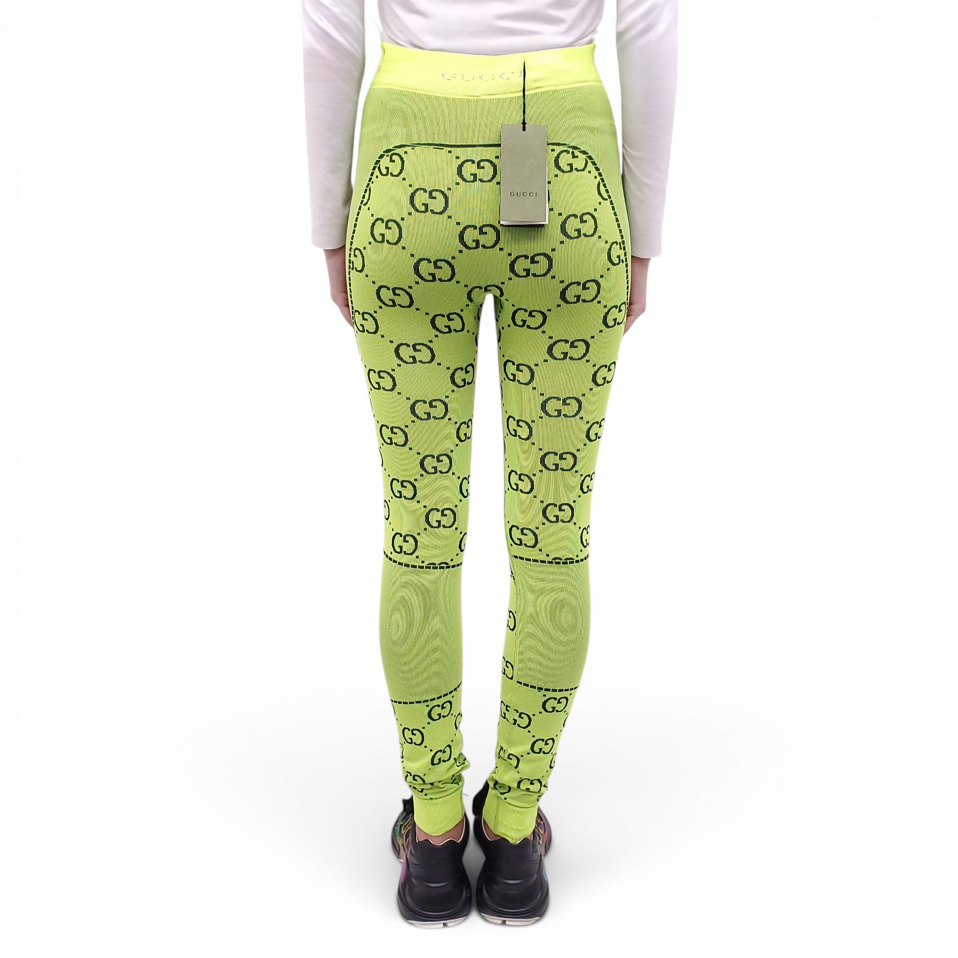 GUCCI NEON GREEN LOGO LEGGINGS - SIZE S