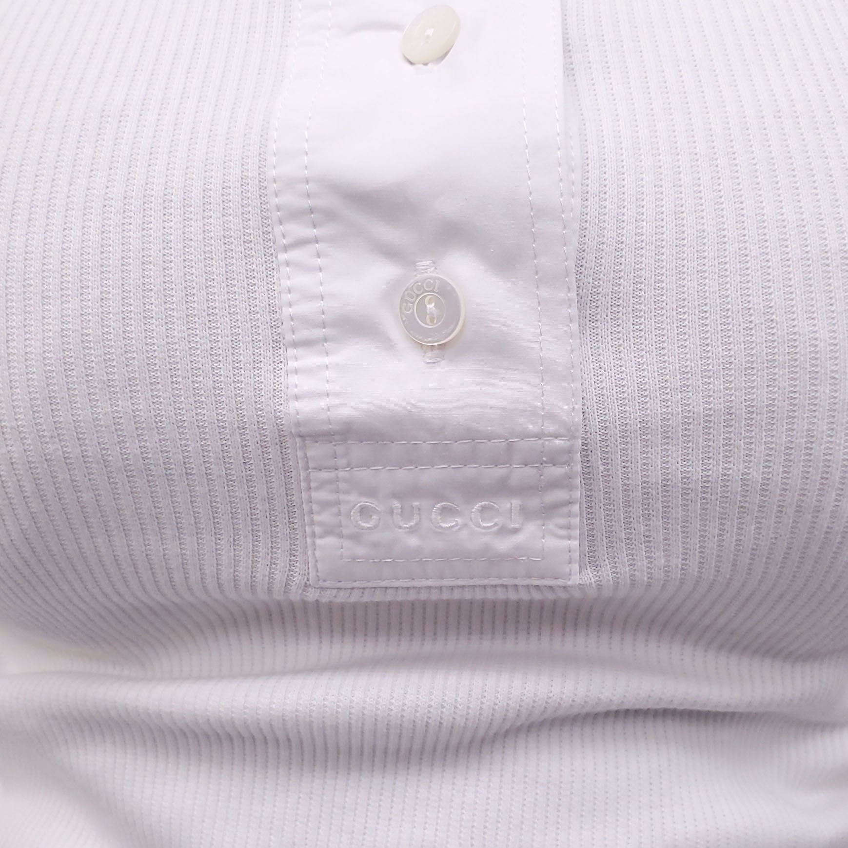 GUCCI WHITE RIBBED POPLIN T-SHIRT WITH LOGO - SIZE XS