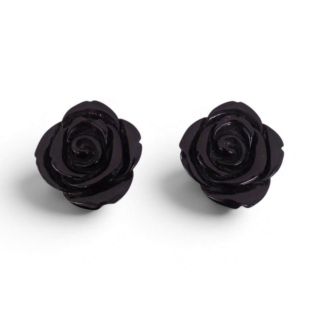 VINTAGE BLACK ROSETTE CLIP-ON EARRINGS