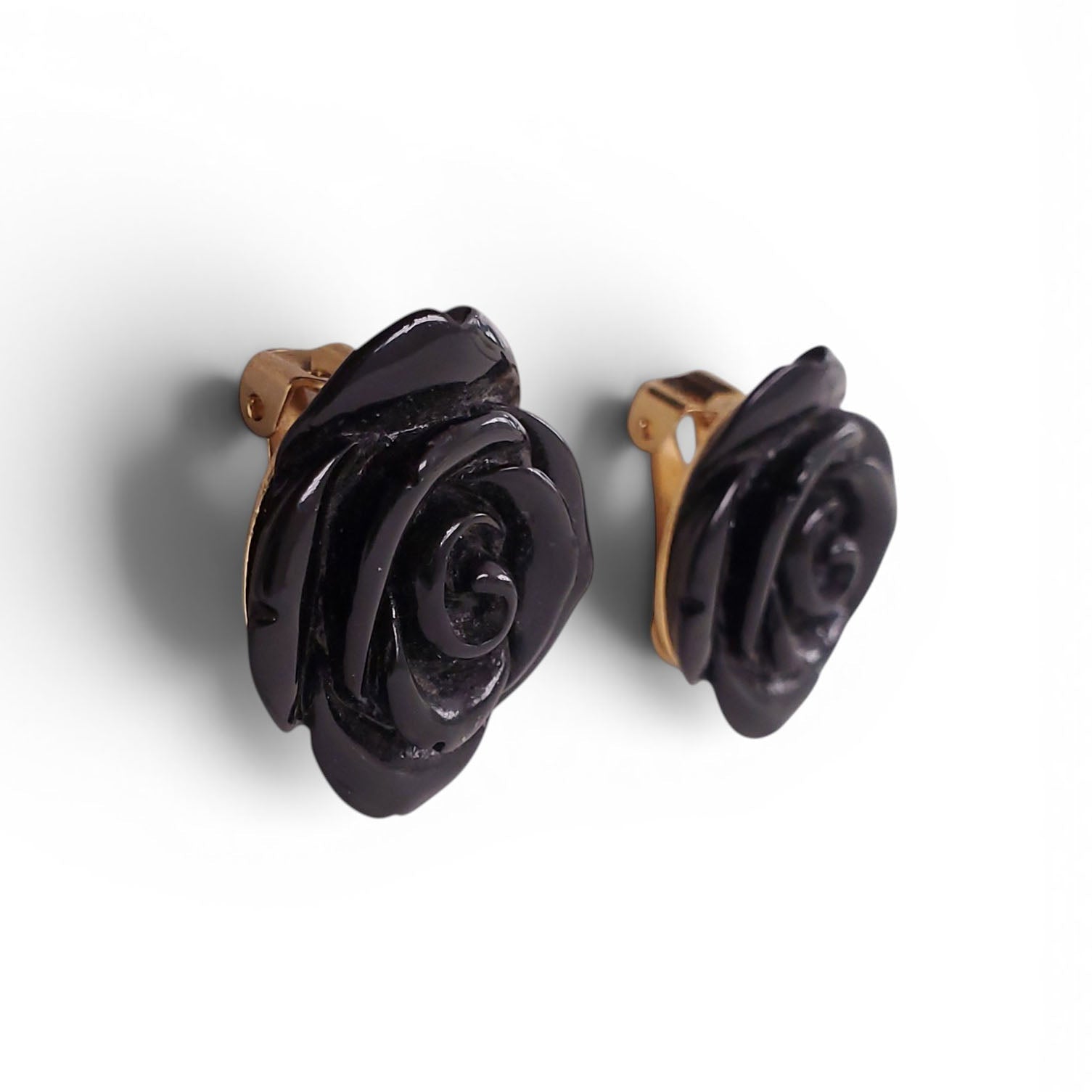 VINTAGE BLACK ROSETTE CLIP-ON EARRINGS