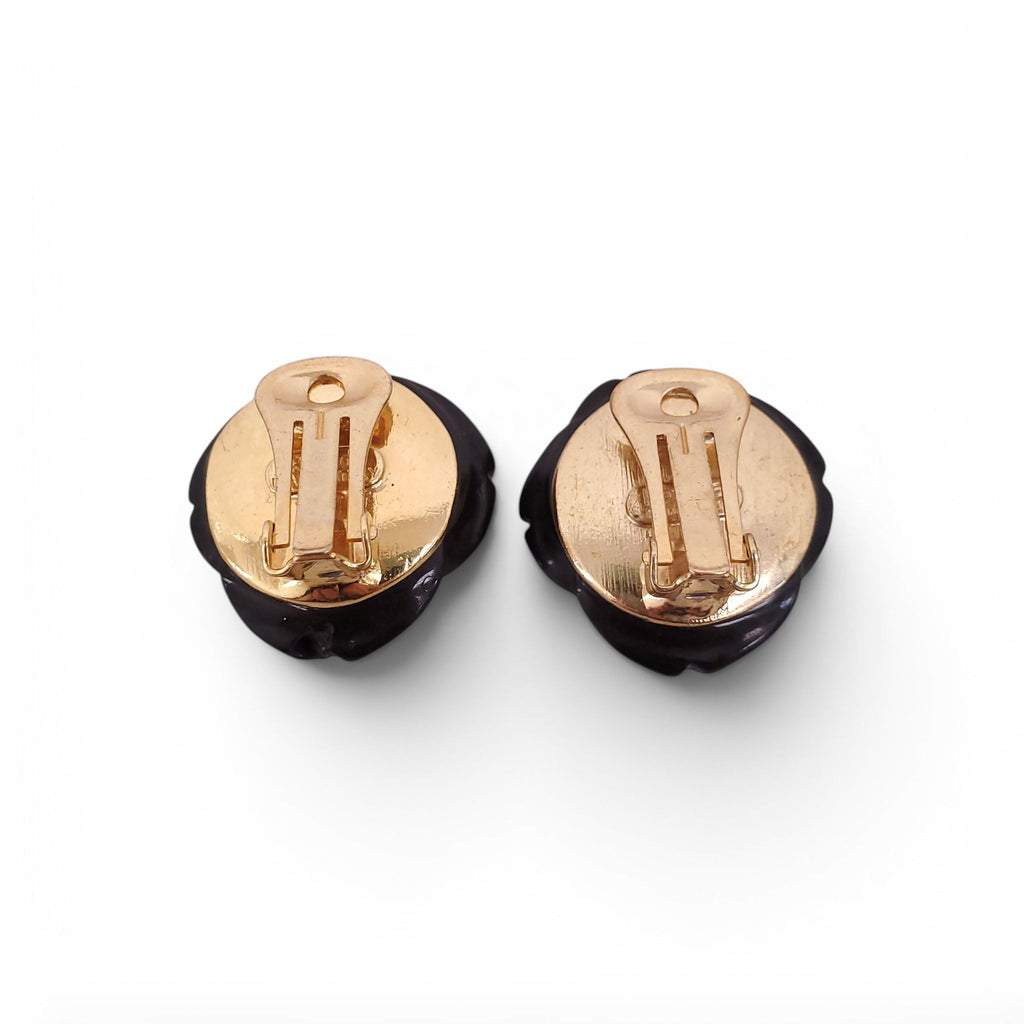 VINTAGE BLACK ROSETTE CLIP-ON EARRINGS