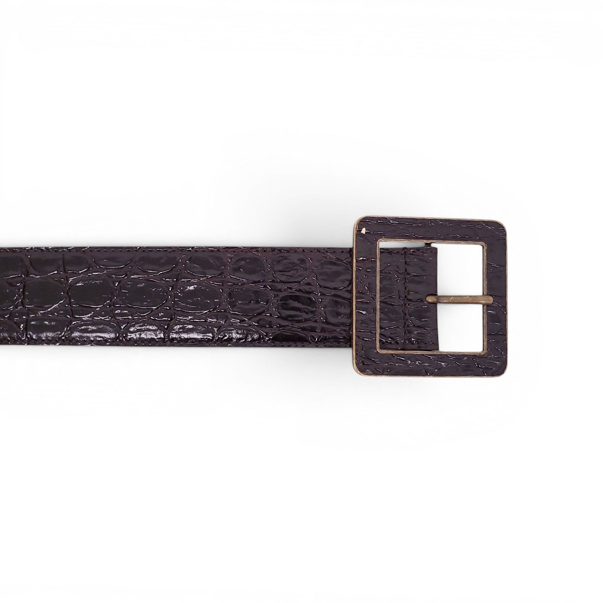 SAINT LAURENT BLACK AND BRONZE CROC EMBOSSED BELT - SIZE 75