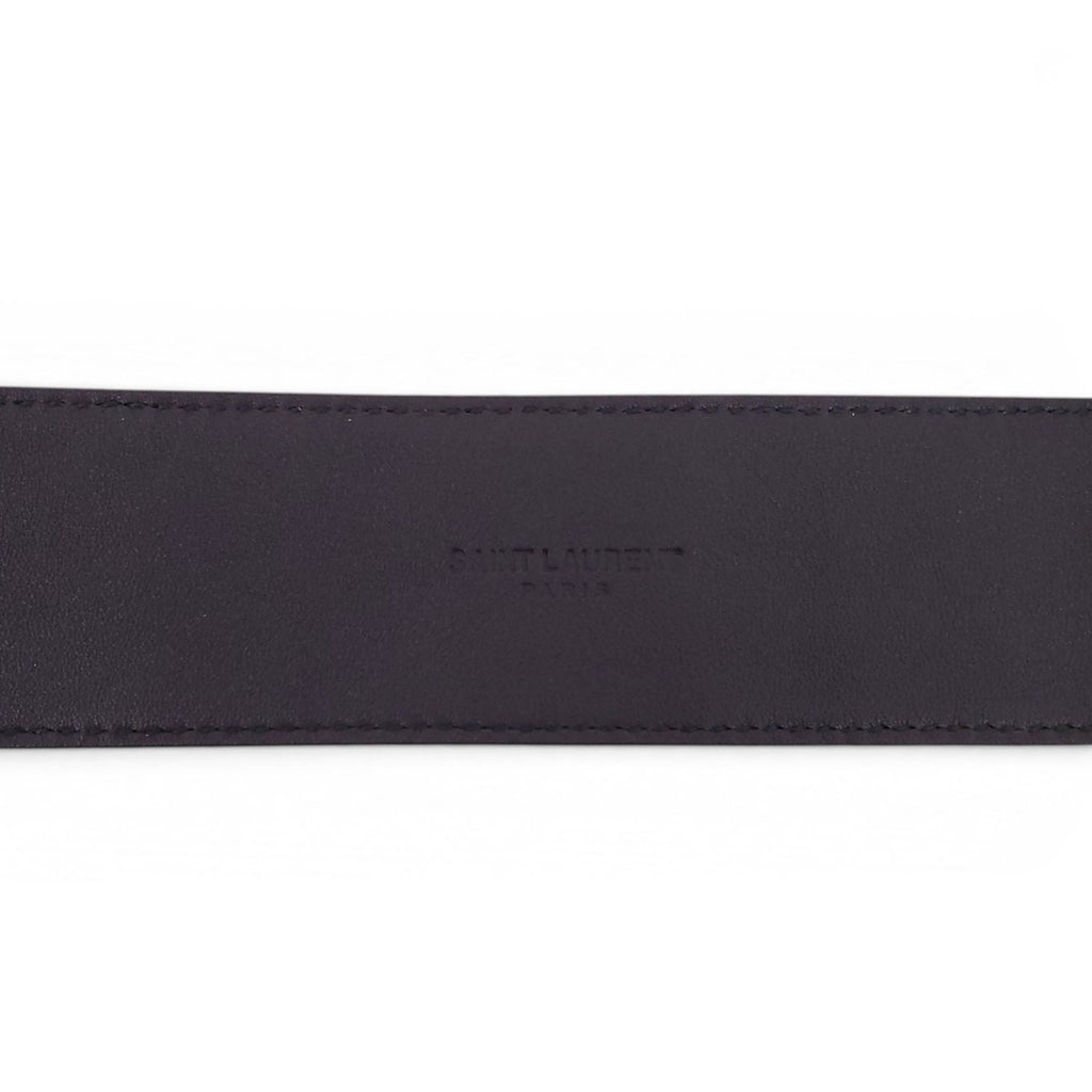 SAINT LAURENT BLACK AND BRONZE CROC EMBOSSED BELT - SIZE 75