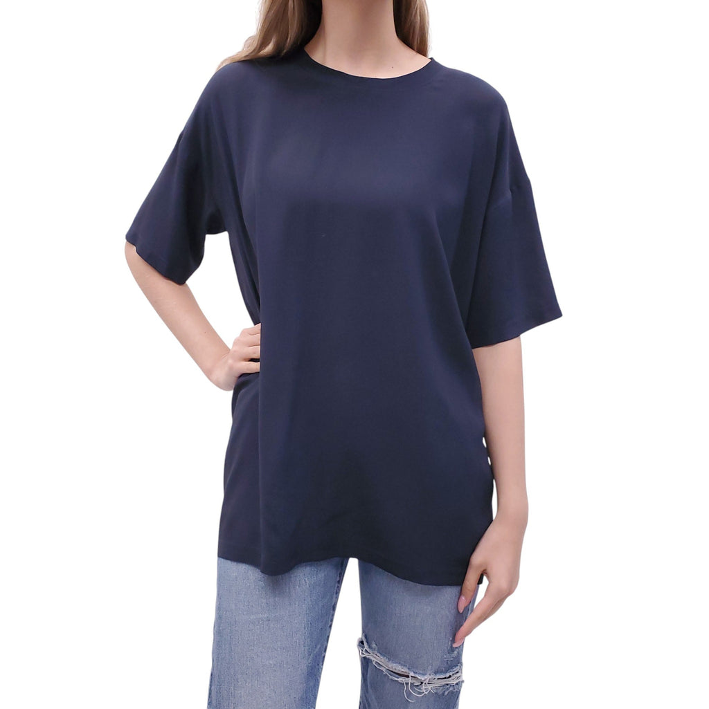 MONIQUE VAN HEIST NAVY OVERSIZED SILK BLOUSE - SIZE XS