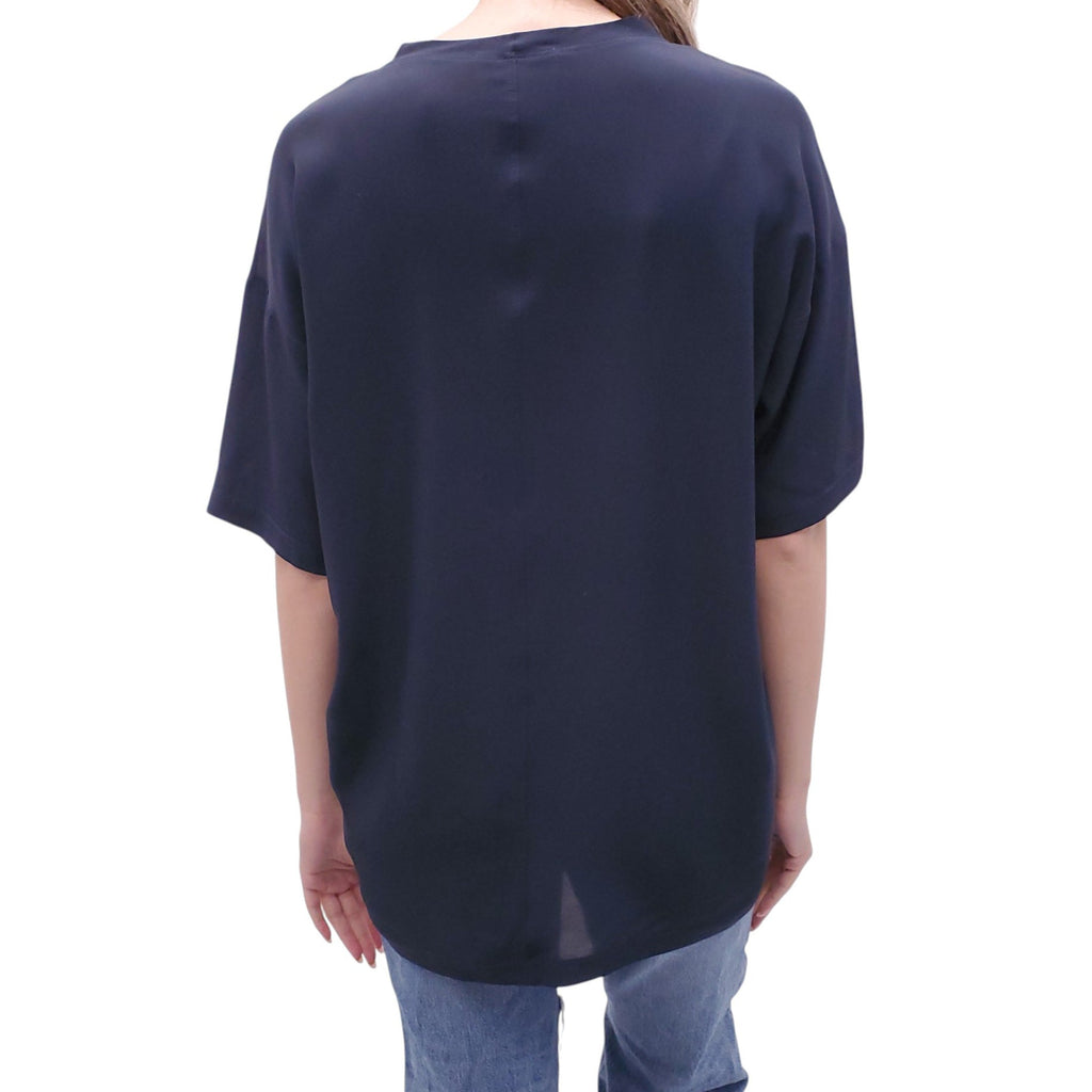 MONIQUE VAN HEIST NAVY OVERSIZED SILK BLOUSE - SIZE XS