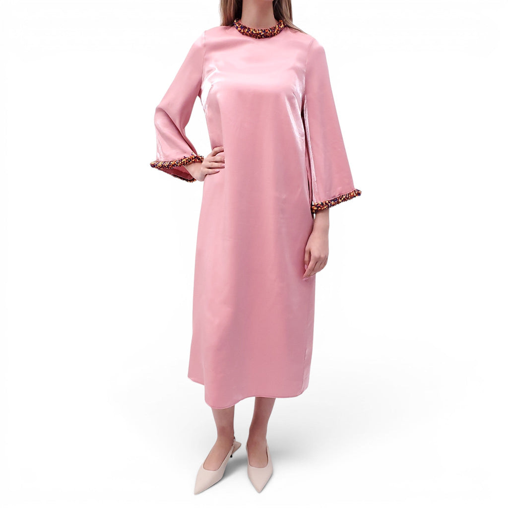 ALÉMAIS PINK DRESS WITH MULTICOLOURED BEADED DETAILS - SIZE 4
