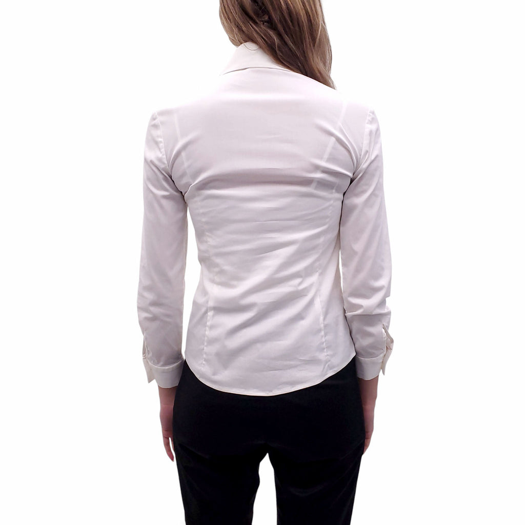 RED VALENTINO WHITE BUTTON UP BLOUSE WITH EMBROIDERED COLLAR DETAIL - SIZE 36