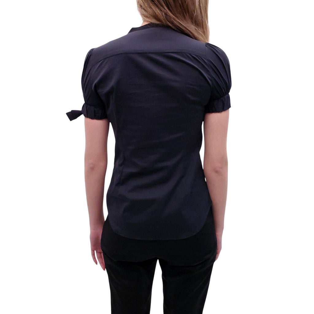 RED VALENTINO BLACK BLOUSE WITH TIE DETAILS AND PUFF SLEEVES - SIZE 40