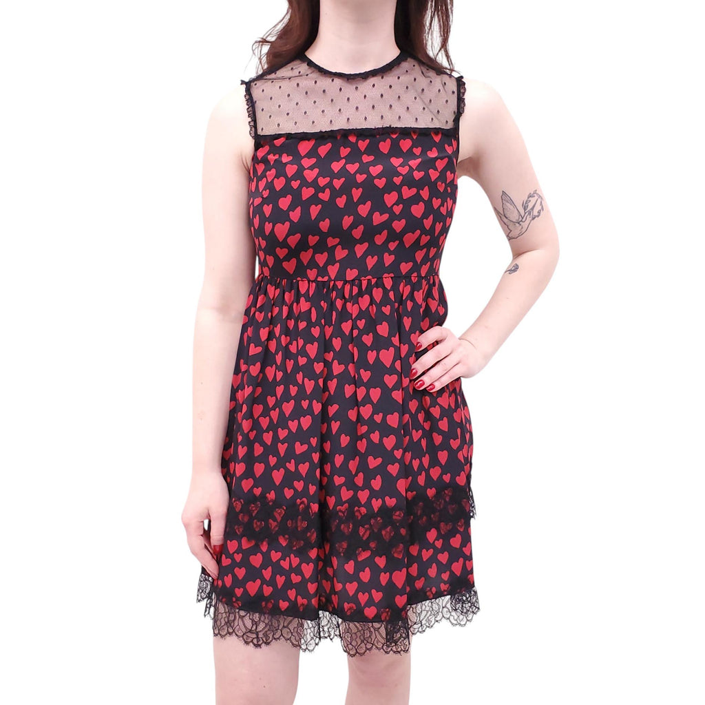 RED VALENTINO HEART PATTERN DRESS WITH MESH DETAIL - SIZE 40