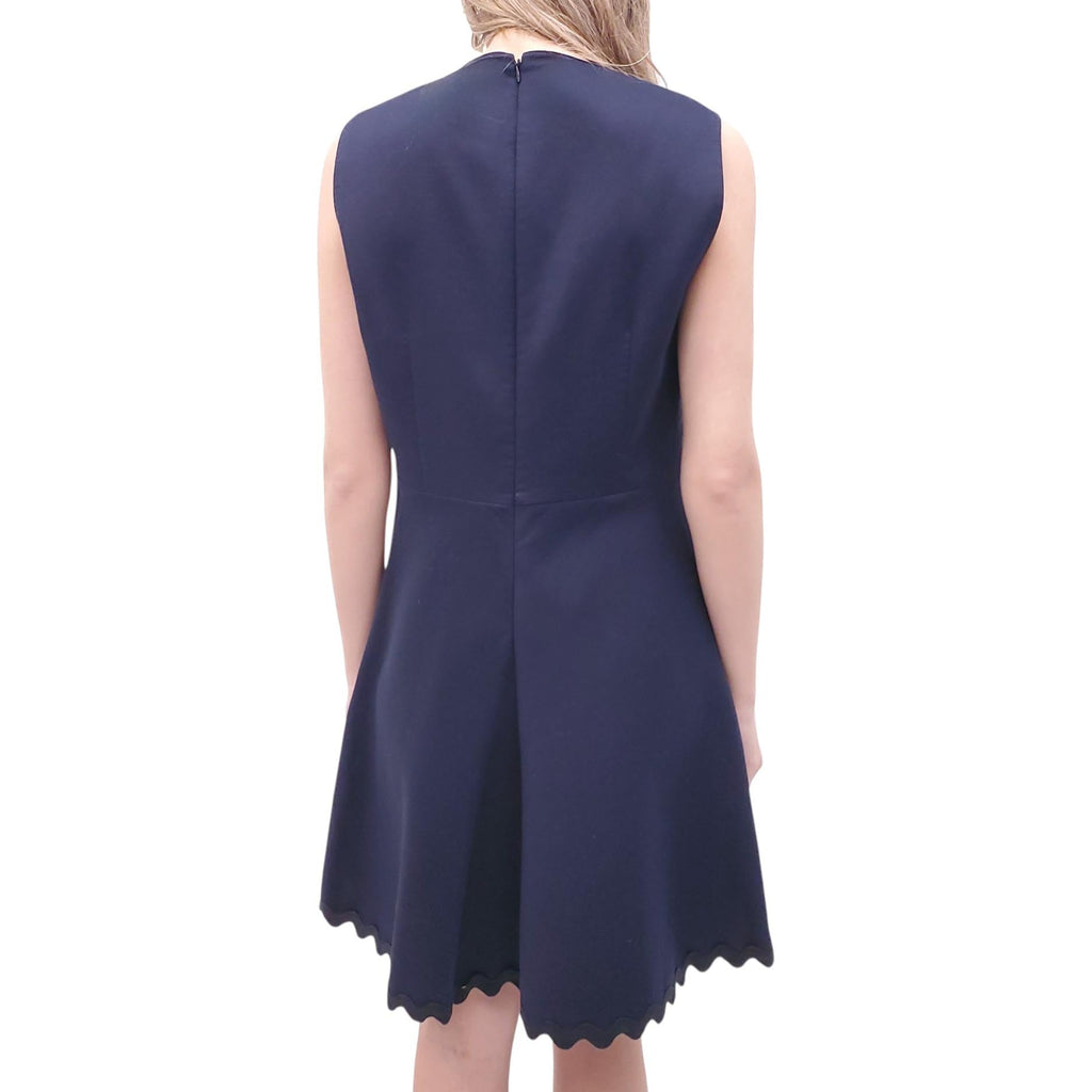 RED VALENTINO NAVY DRESS WITH BLACK SCALLOP HEM DETAIL - SIZE 46