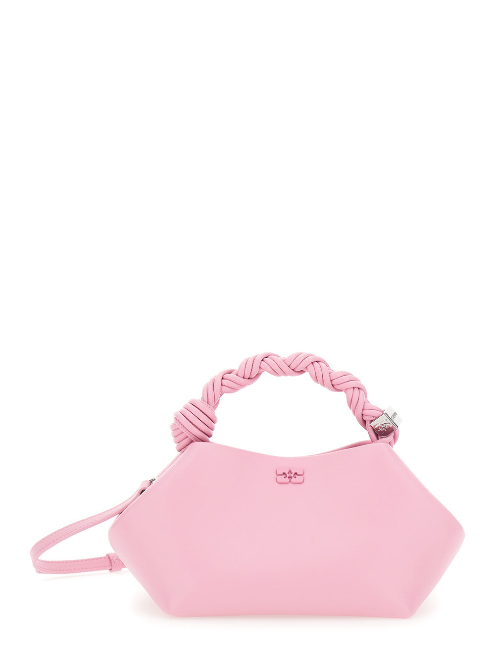 Ganni Women 'Bou' Pink Handbag 'With Braided Handle And Butterfly Plate On The Front In Leather Blend For Women