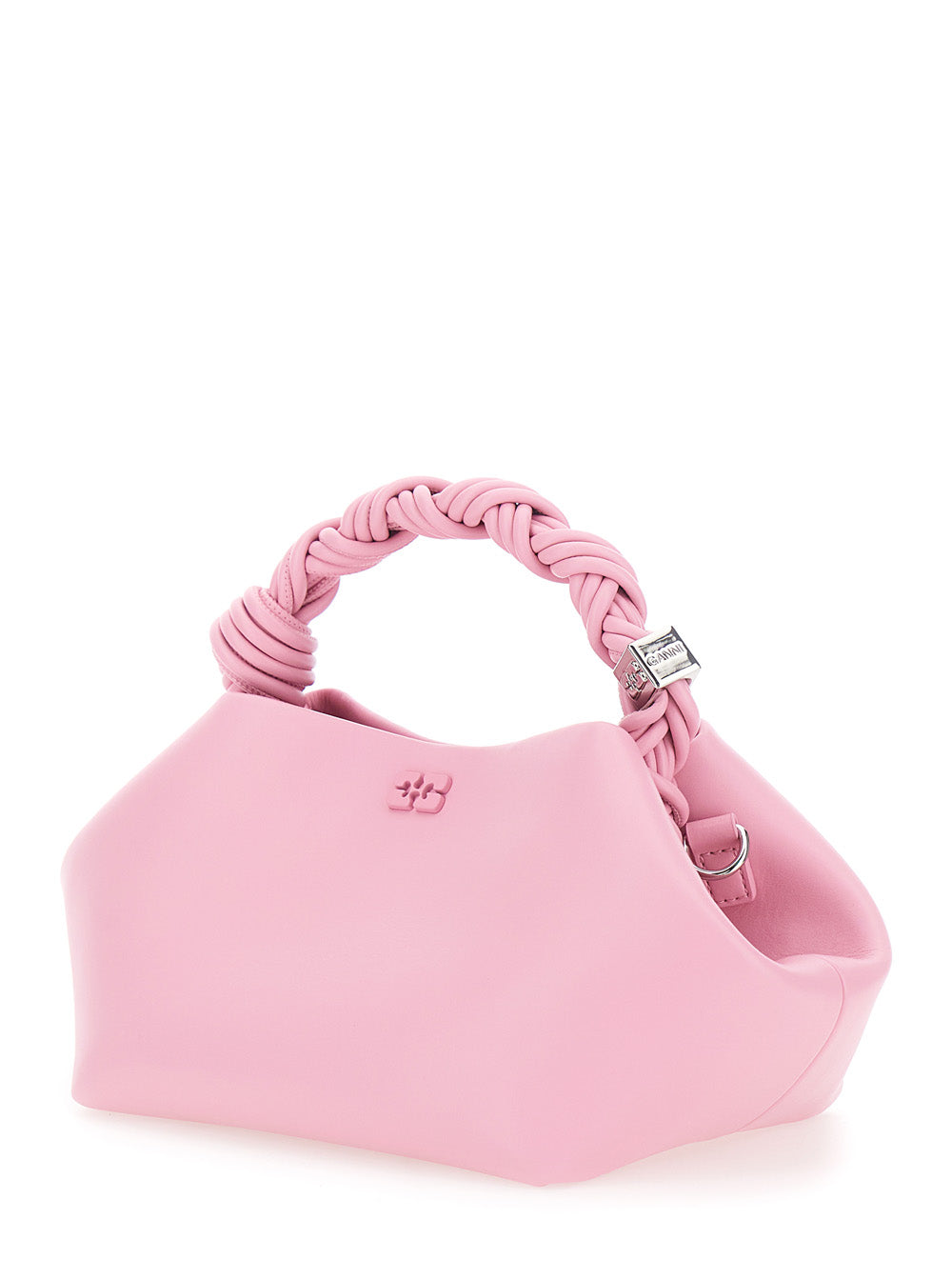 Ganni Women 'Bou' Pink Handbag 'With Braided Handle And Butterfly Plate On The Front In Leather Blend For Women