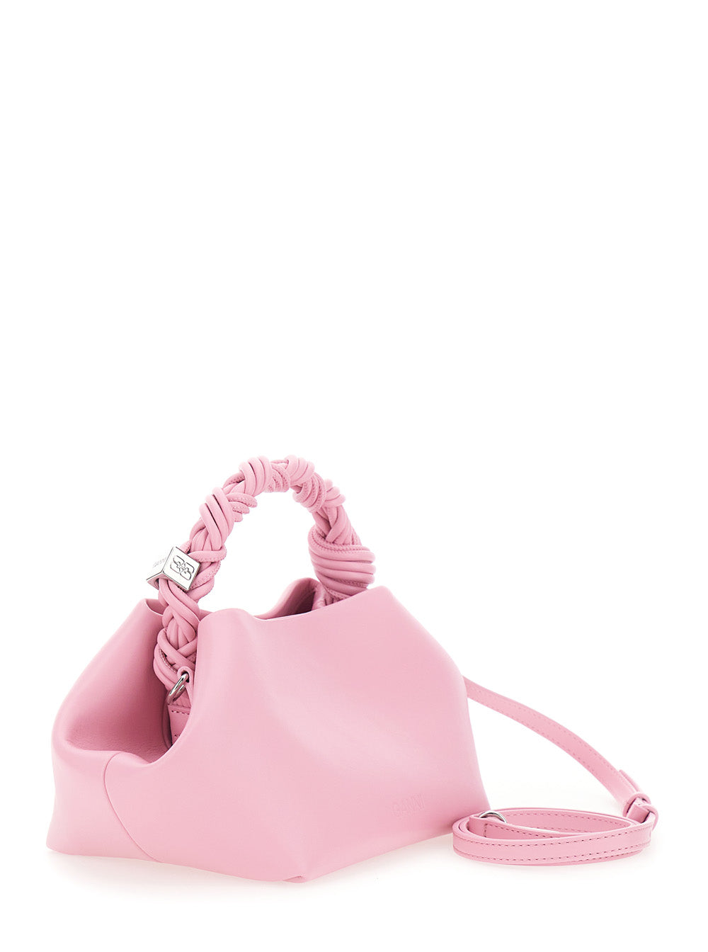 Ganni Women 'Bou' Pink Handbag 'With Braided Handle And Butterfly Plate On The Front In Leather Blend For Women