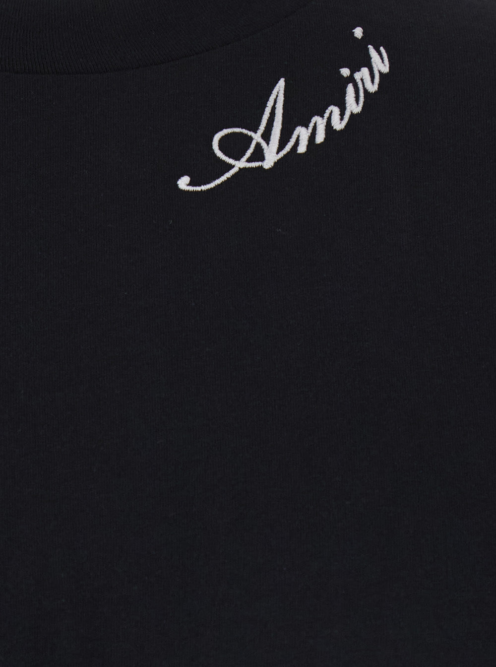 Amiri Men Black Crew Neck T-Shirt With Wide Short Sleeves And Logo Lettering Embroidery On The Neck In Tech Fabric For Men