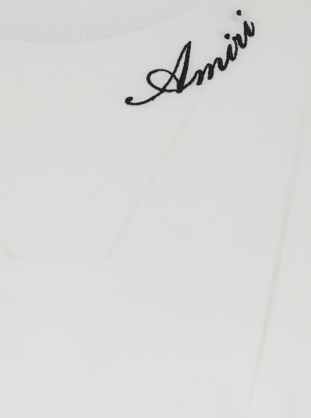 Amiri Men White Crew Neck T-Shirt With Wide Short Sleeves And Logo Lettering Embroidery On The Neck In Tech Fabric For Men