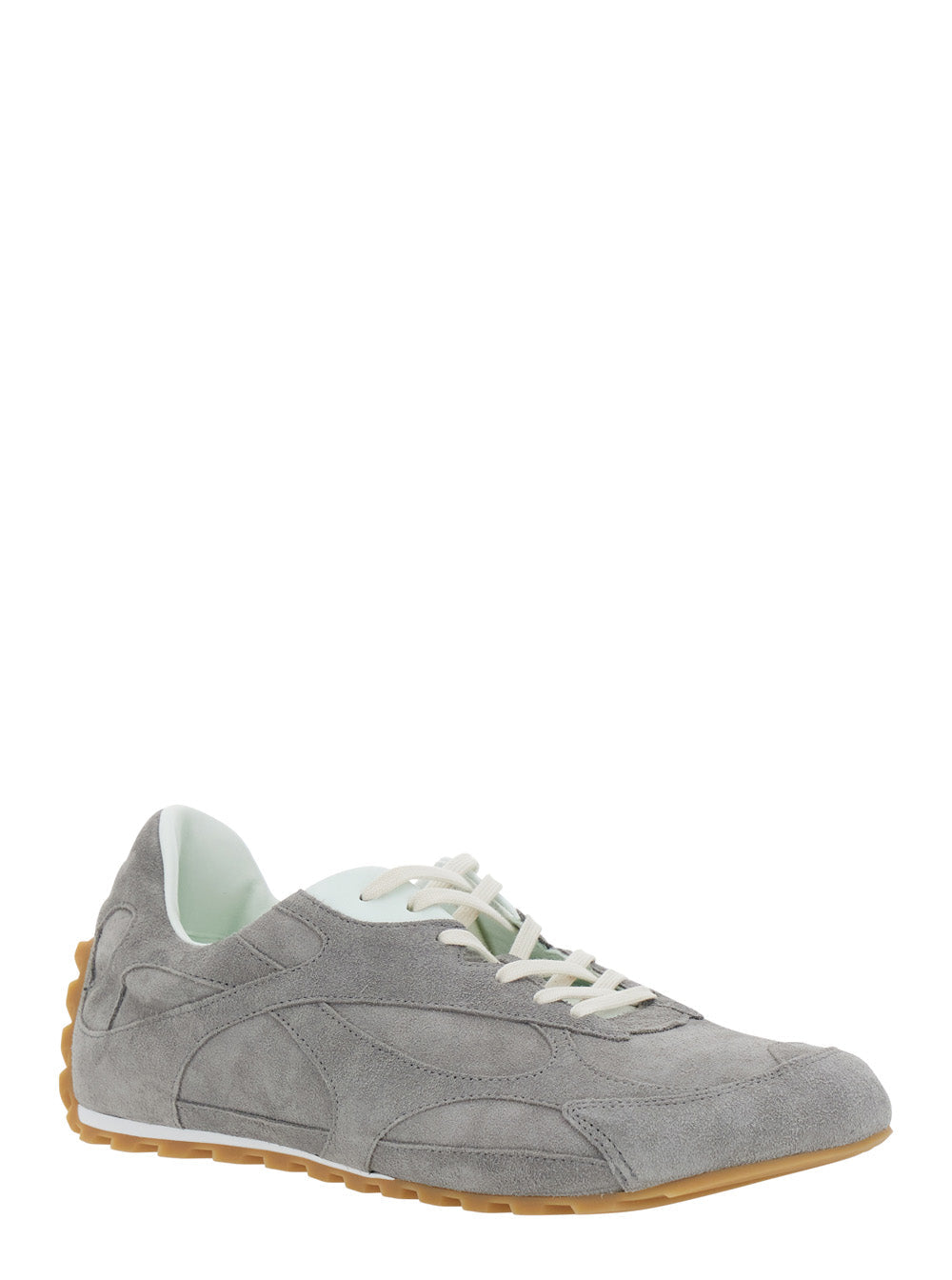 Bottega Veneta Men 'Orbit Flash' Gray Low Top Sneakers With Rubber Sole And Logo Patch On The Tongue In Suede For Men