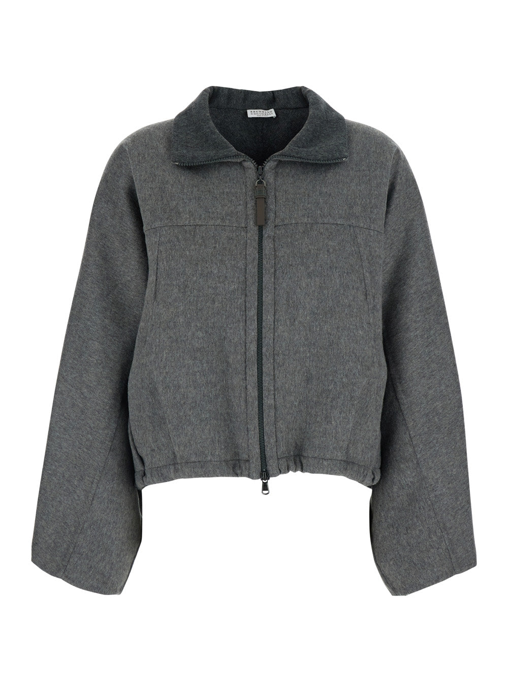 Brunello Cucinelli Women Gray Jacket With Mock Neck And Dropped Shoulders In Wool For Women