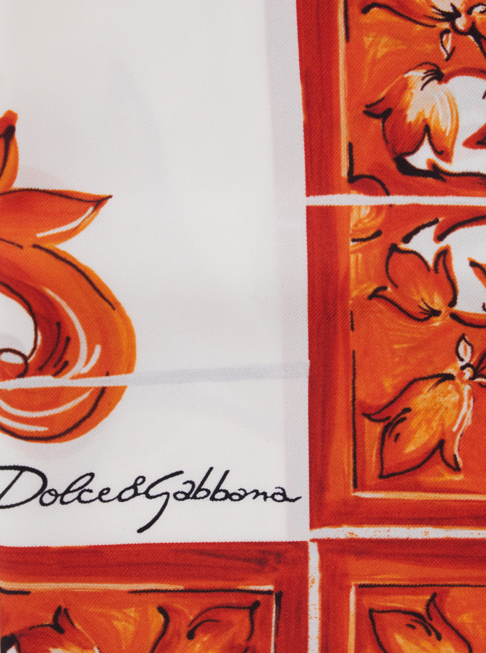 Dolce & Gabbana Women Orange Square Scarf With All-Over Majolica Print In Silk For Women
