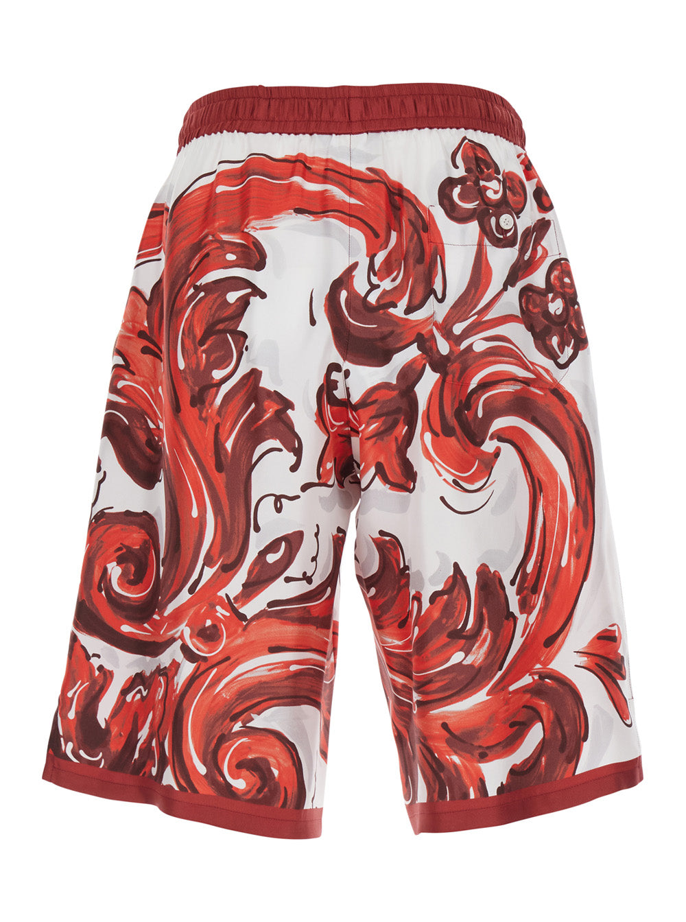 Dolce & Gabbana Men Bordeaux Bermuda Shorts With Elasticated Waist And Drawstring And All-Over Maiolica Print In Silk For Men