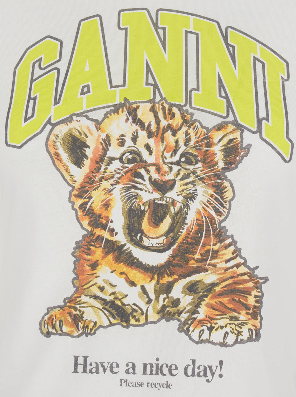 Ganni Women White Round Neck T-Shirt With Maxi Print On The Front In Cotton For Women