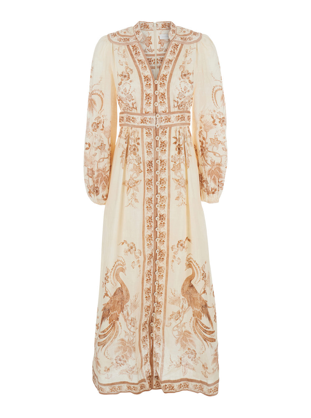 Zimmermann Women 'Indra' Multicolor Long Dress With V-Neck And All-Over Motif In Linen For Women