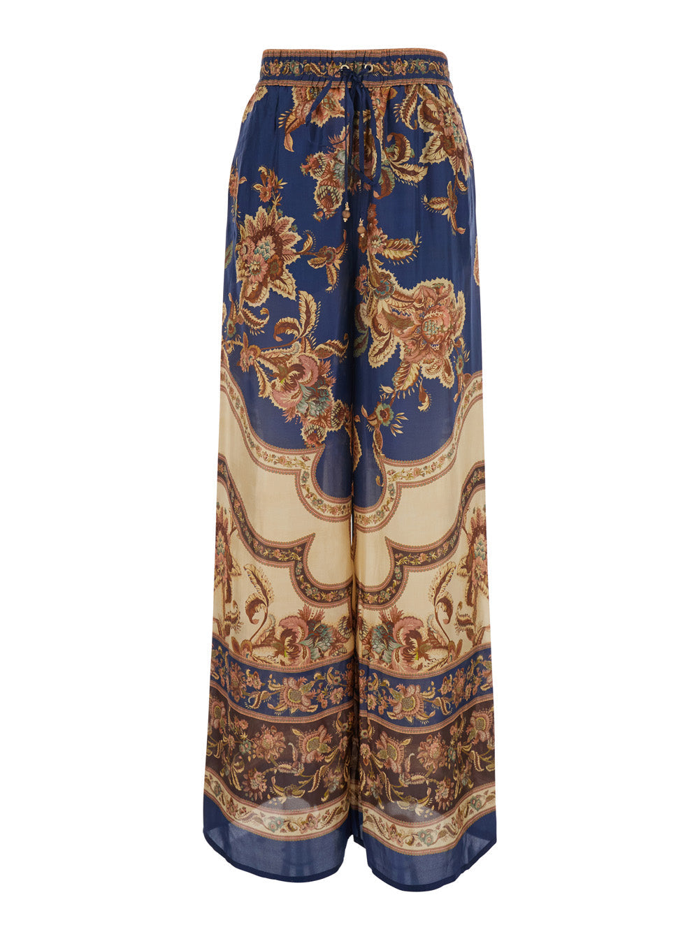 Zimmermann Women 'Aster ' Multicolor Pants With Elasticated Drawstring Waist And All-Over Print In Silk For Women