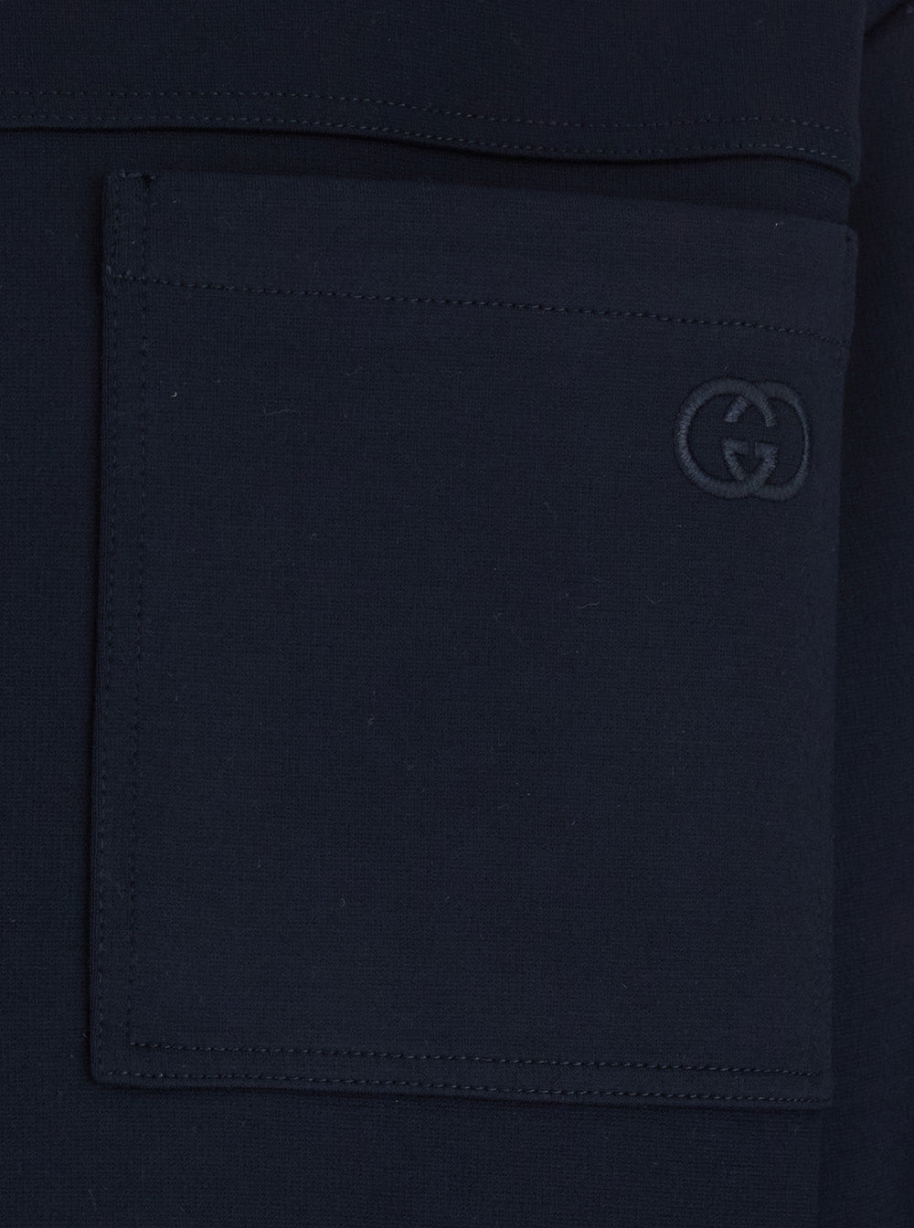 Gucci Men Blue Jacket With Front Closure And Gg Logo Detail In Cotton Jersey Men