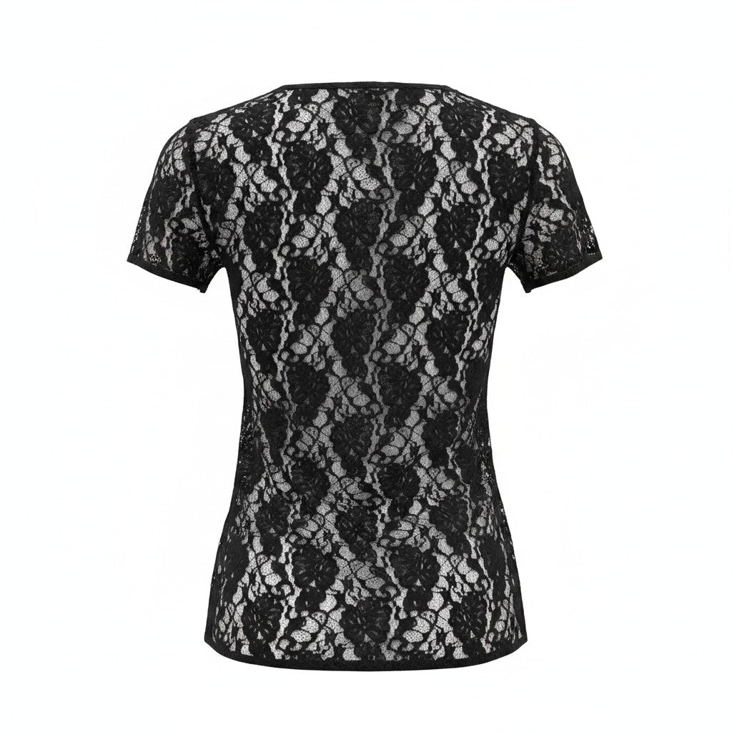 DOLCE & GABBANA BLACK LACE TOP WITH LOGO DETAIL - SIZE 42