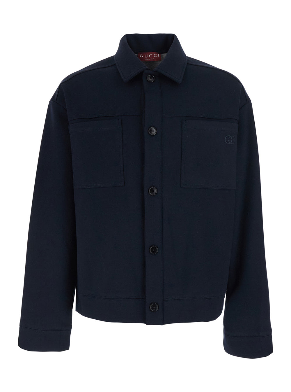 Gucci Men Blue Jacket With Front Closure And Gg Logo Detail In Cotton Jersey Men